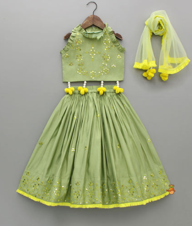 Green Top Lehenga With Net Dupatta