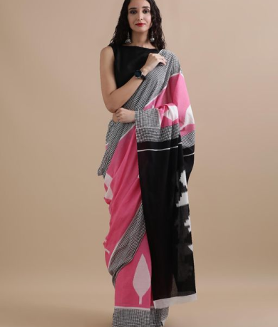 Pink Mulmul Cotton Printed Saree